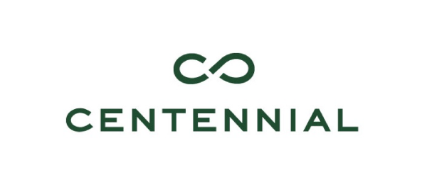 A green infinity symbol is positioned above the word "CENTENNIAL" in bold, capital letters. The background is white, creating a clean and modern appearance