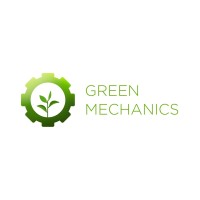 A green gear icon with a small plant growing inside it, accompanied by the text "Green Mechanics" in a modern font