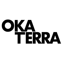 The image features the text "OKA TERRA" in bold, uppercase letters. The letters are black against a white background