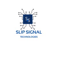 A blue and white logo featuring a stylized microchip design with circuit lines extending outward. The letters "SS" are prominently displayed in the center, above the text "SLIP SIGNAL TECHNOLOGIES" in a bold font