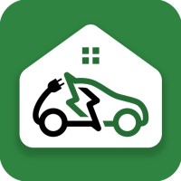 A graphic featuring a house silhouette with a stylized electric car connected to a charging plug, indicating electric vehicle charging at home. The background is green