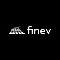 A logo featuring the word "finev" in white text on a black background, accompanied by a graphic of a curved line made up of small dots that resembles a path or wave