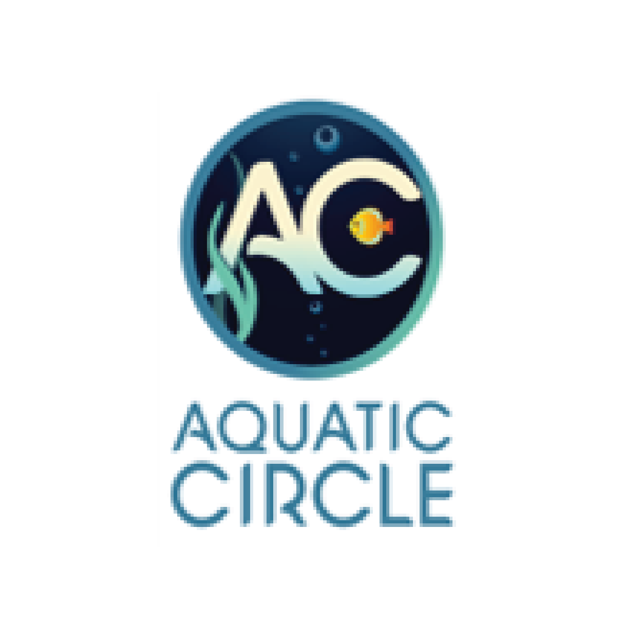 A circular logo featuring the letters "AC." The background includes water elements, and "Aquatic Circle" the logo in a modern.