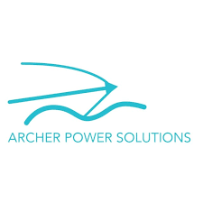 A stylized logo featuring a blue arrow accompanied by wavy lines below it. The text "ARCHER POWER SOLUTIONS" sits below.