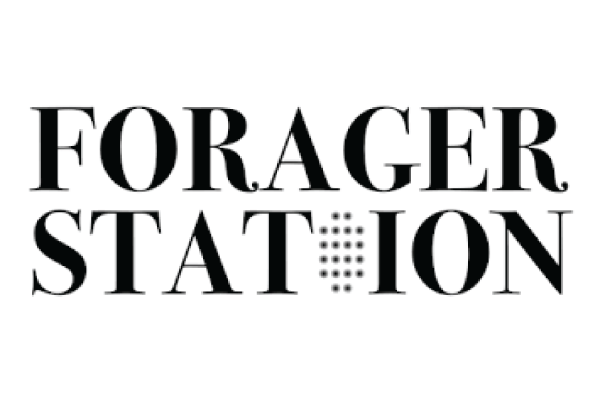 The image features a type logo for the company Forager Station, with the words stacked on top of each other.