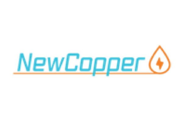 The image features a logo for NewCopper, which includes the name "NewCopper" in blue text, accompanied by an orange droplet shape with a lightning bolt inside it