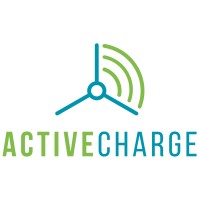 A logo featuring the text "ACTIVECHARGE" in a modern font. The word "ACTIVE" is in blue, while "CHARGE" is in green. Above the text, there is a graphic element resembling a wireless signal with three curved lines radiating from a central point