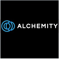 A logo featuring two overlapping blue circles and the word "ALCHEMITY" in bold white letters, set against a black background