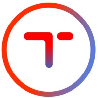 A circular logo featuring a stylized letter "T" in red and purple gradient colors. The design includes a horizontal line and a vertical line, creating a modern and minimalist appearance