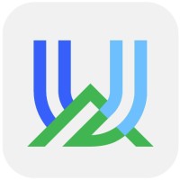 A logo featuring three stylized blue and green wave-like shapes arranged in a way that suggests movement and flow, set against a light background