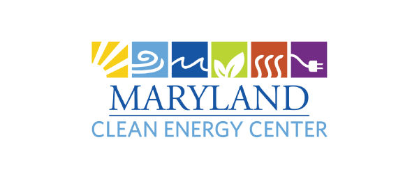 The logo features a series of colorful squares with symbols representing clean energy, including a sun, waves, a leaf, and an electrical plug. Below the squares, the text "MARYLAND CLEAN ENERGY CENTER" is displayed in blue