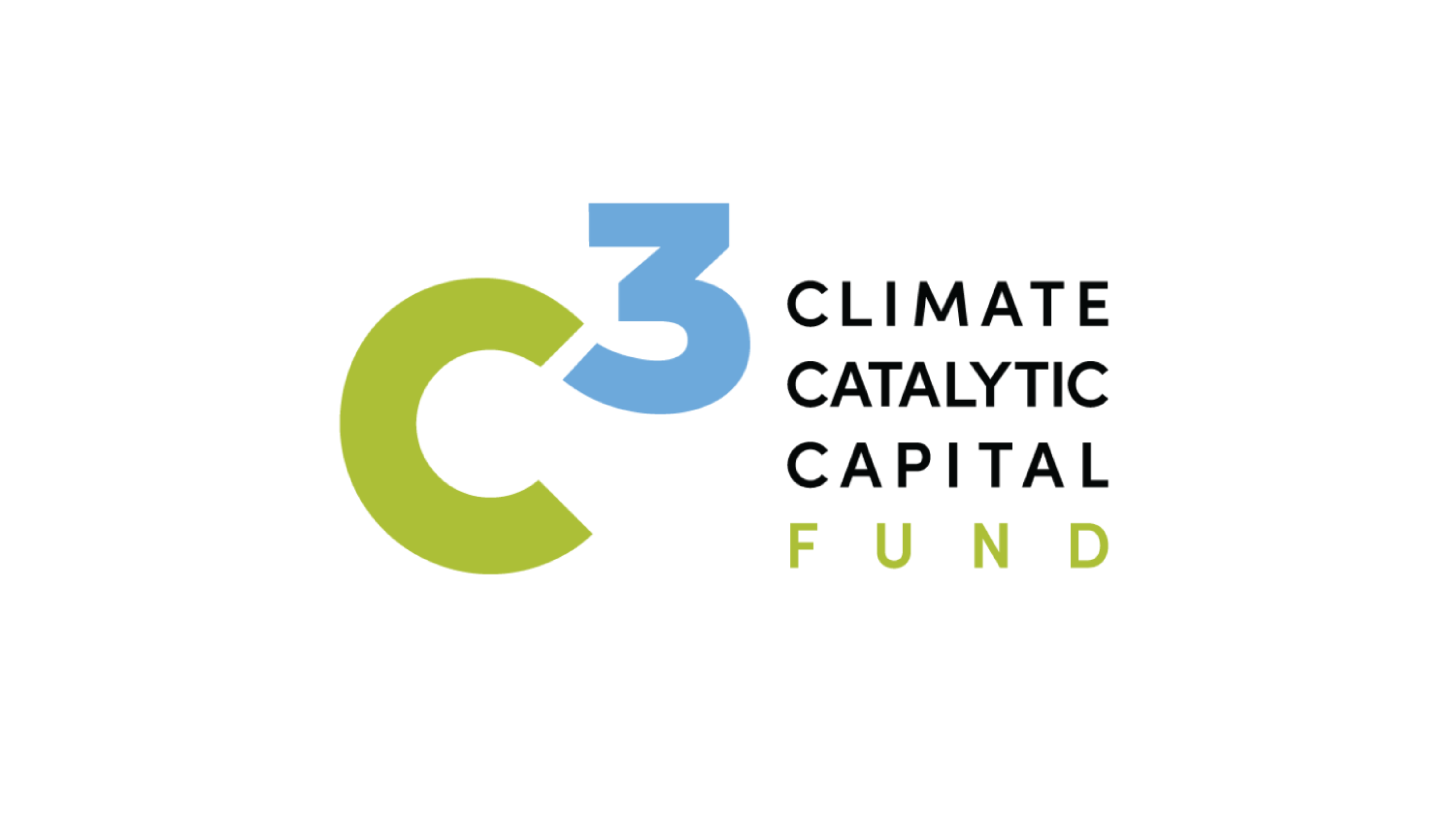 The logo features the letters "C3" in a stylized format, with the "C" in green and the "3" in blue. Below, the words "Climate Catalytic Capital Fund" are displayed in a modern font, with "Climate" in black, "Catalytic" in black, and "Capital Fund" in green